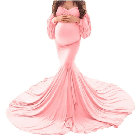 

asdoklhq Maternity Dress Women Pregnants Sexy Photography Props Off Shoulder Long Maternity Dress