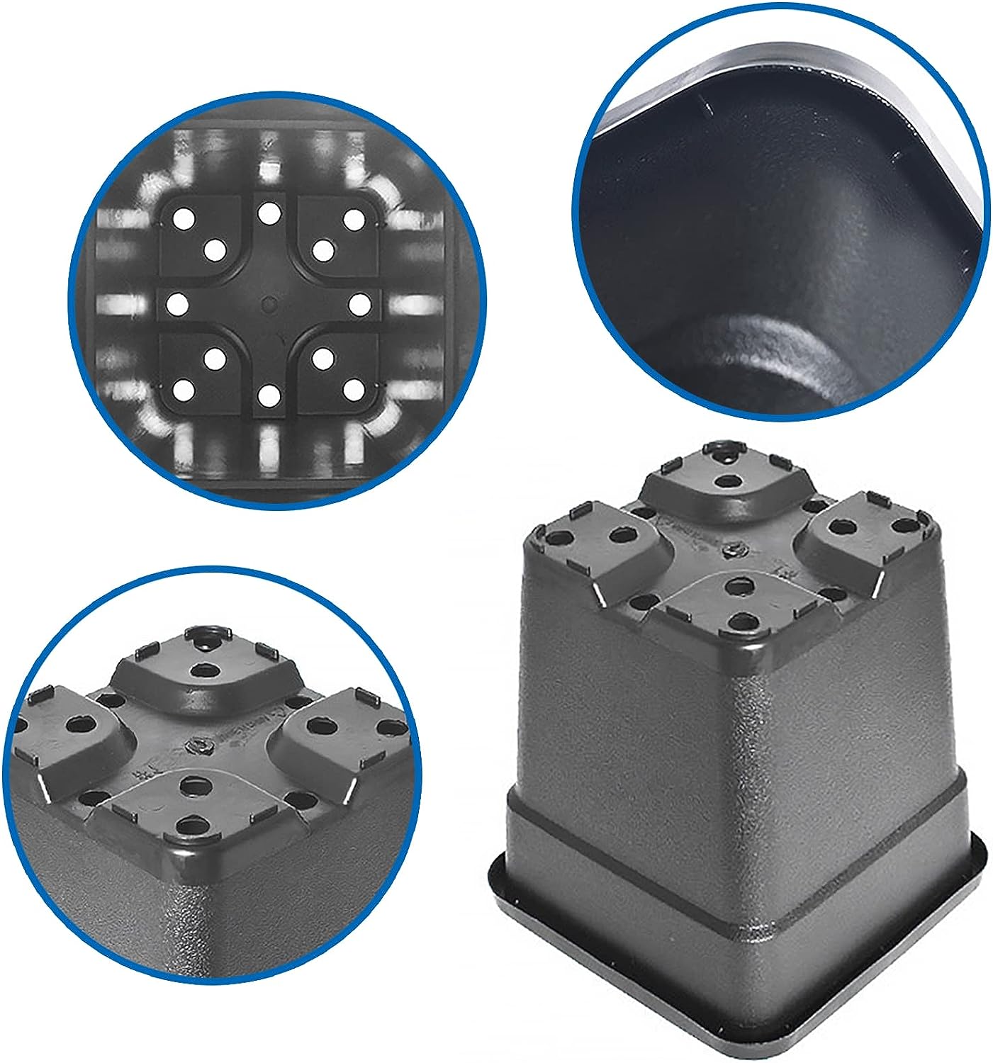 netuera 5 Pcs Plastic Planter Pots, 10 Gallon Black Flower Square Pot for Garden Yad Office with Drainage Hole