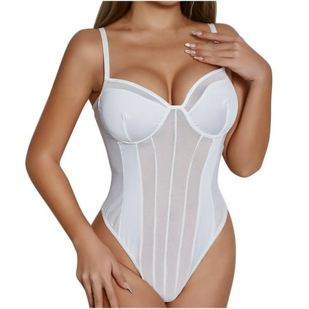IROINNID Savings Lingerie for Women Classy See Through Sexy Backless Onesie Lace Mesh Splice Bodysuit Naughty Lingerie White