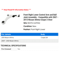 thumbnail image 2 of Front Right Lower Control Arm and Ball Joint Assembly - Compatible with 2007 - 2013 Nissan Altima Coupe 2-Door 2008 2009 2010 2011 2012, 2 of 2