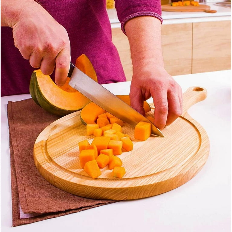18x12” Light Solid Wood Round Pizza Cutting Board with Handles - Chopping  Wood Pad Beechwood Cutting Board - Round Wooden Board Charcuterie - Mini