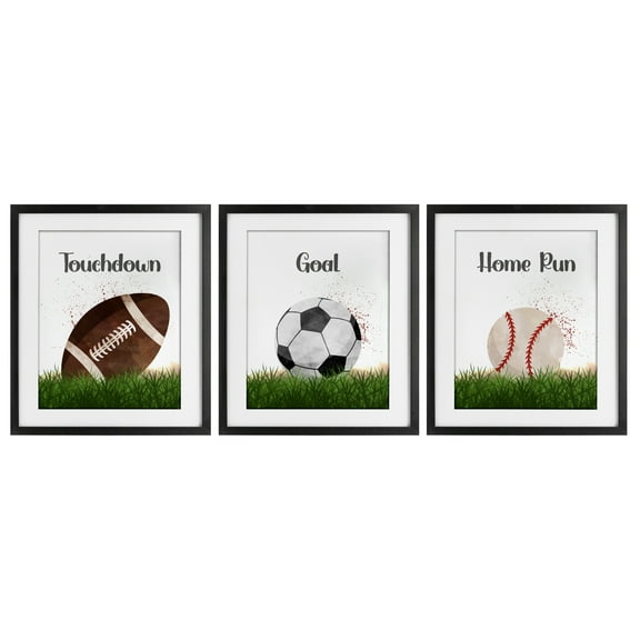 Stupell Industries Have A Ball Team Sports 3 Piece Black Framed Print Under Glass Set, design by Christine Simpson Art