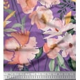 thumbnail image 2 of Soimoi Purple Cotton Duck Fabric Leaves & Magnolia Floral Printed Fabric 1 Yard 56 Inch Wide, 2 of 3