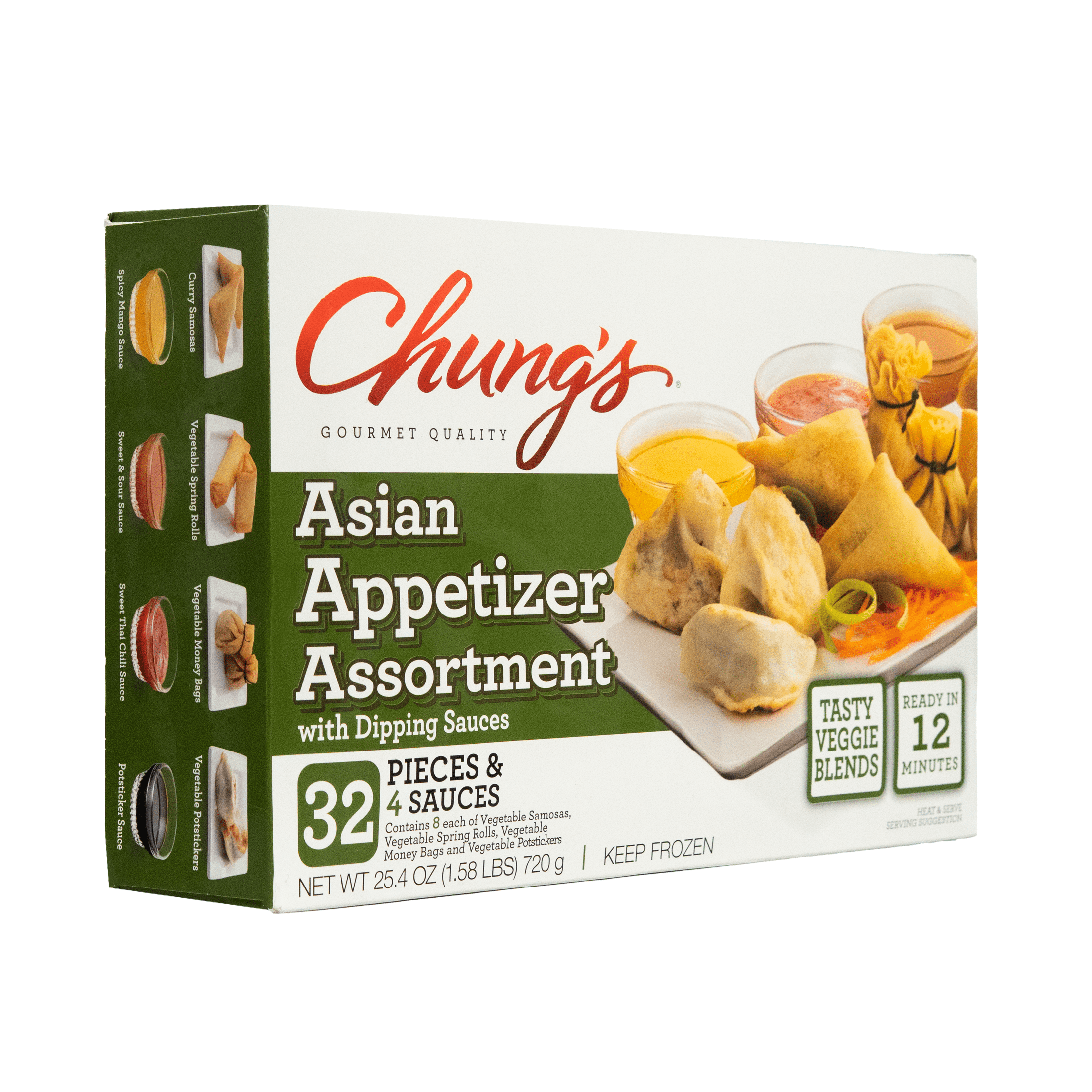 Chung's Asian Assorted Appetizers with Sauce Packets, 25.4 oz, 32 Count, Frozen