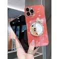 thumbnail image 3 of Compatible with iPhone 13 Pro Max Mirror Case Pearl Bow Diamond Round Makeup Mirror for Women Girls Slim Soft Flexible TPU Protective Cover Case for iPhone 13 Pro Max, 6.7 Inch Pink, 3 of 7