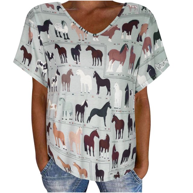 Tops de manga corta con estampado de calle holgado con cuello en V para mujer OAVQHLG3B Store lin121212