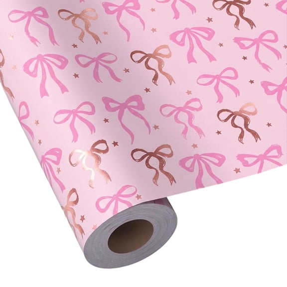 Wrapping Paper Sheets Pink Reversible Bow Design Suitable for Birthday Baby Shower and Wedding