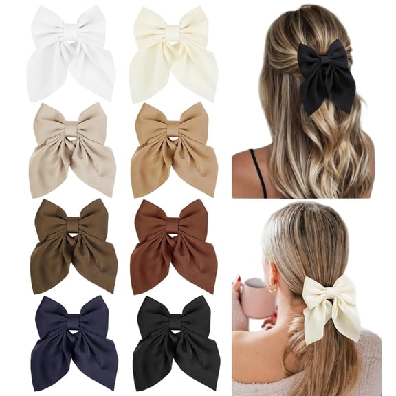 Hair Bows for Women Small Cute Bows Hair Clips for Teens Girls, Silky Satin Ribbons Fall Hair Accessories 8PCS