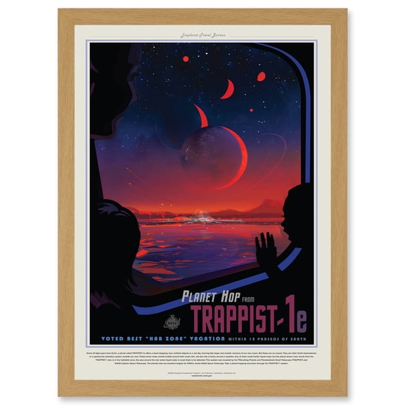 Nasa Space Travel Advert Trappist 1E Planet Hop A4 Artwork Framed Wall Art Print