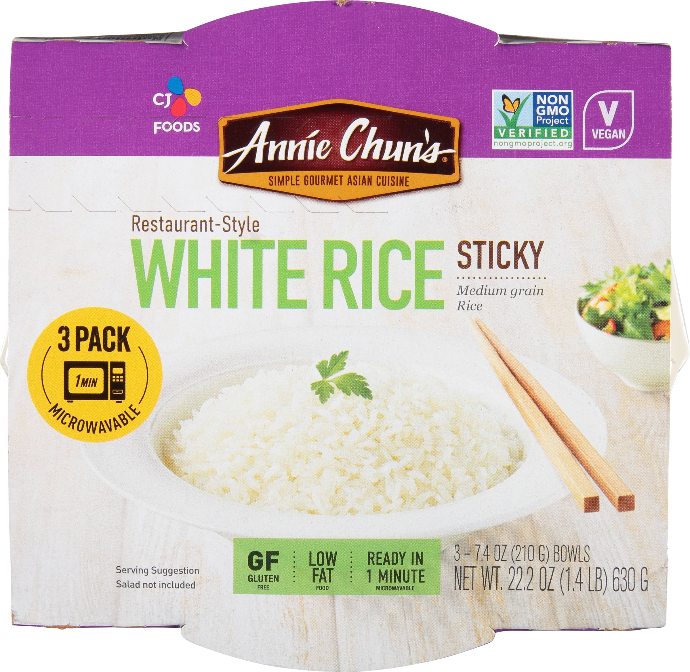 Annie Chun's Sticky White Rice Bowls, Shelf Stable, 7.4 oz, 3 Count