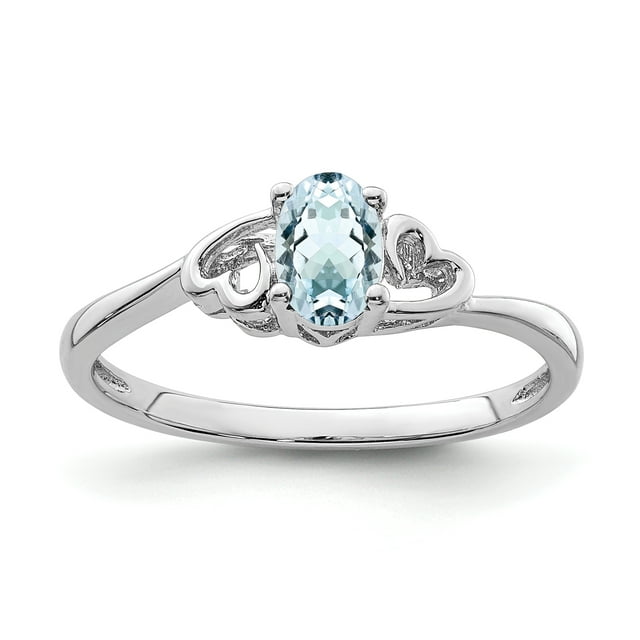 925 Sterling Silver Rhodium-Plated Aquamarine Ring