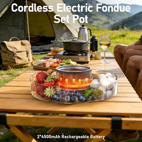 FEPPO Cordless Electric Fondue Pot Set with Mood Light