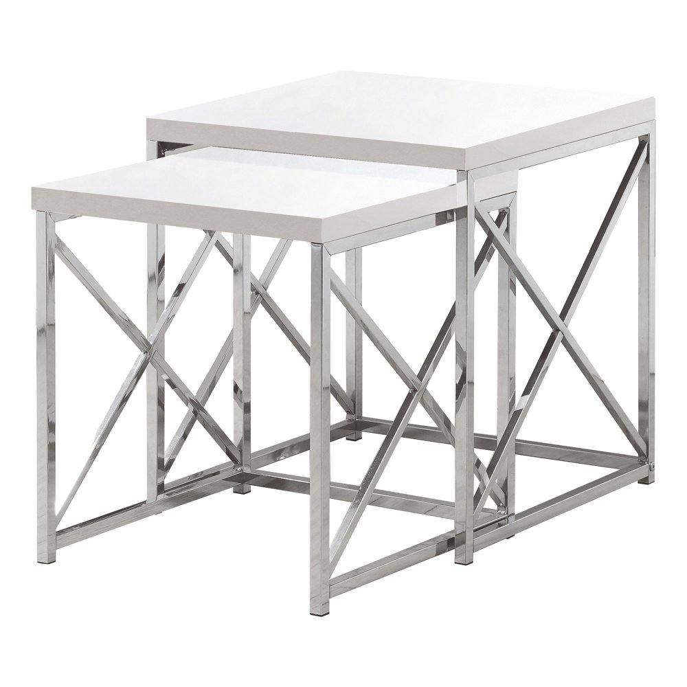 Set of 2 White Contemporary Square Nesting Tables 21.25"