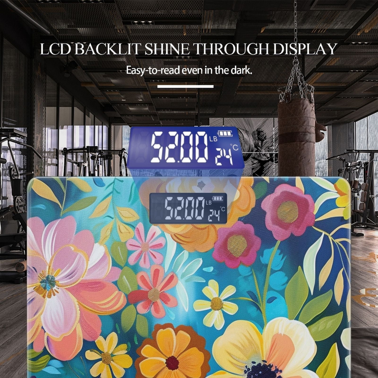 High Precision Body Weight Scale Smart Bathroom Scales with Large LCD Display(400lbs),Decorative for Bedroom-Vibrant And Colorful Floral Pattern On Blue