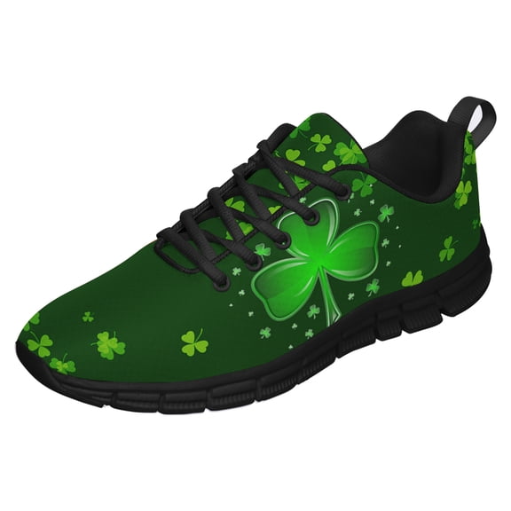St Patricks Day Shoes for Women Breathable Running Sneakers Men Green Four Leaf Clover Shoes for Irish Festival Gift Black Size 3.5