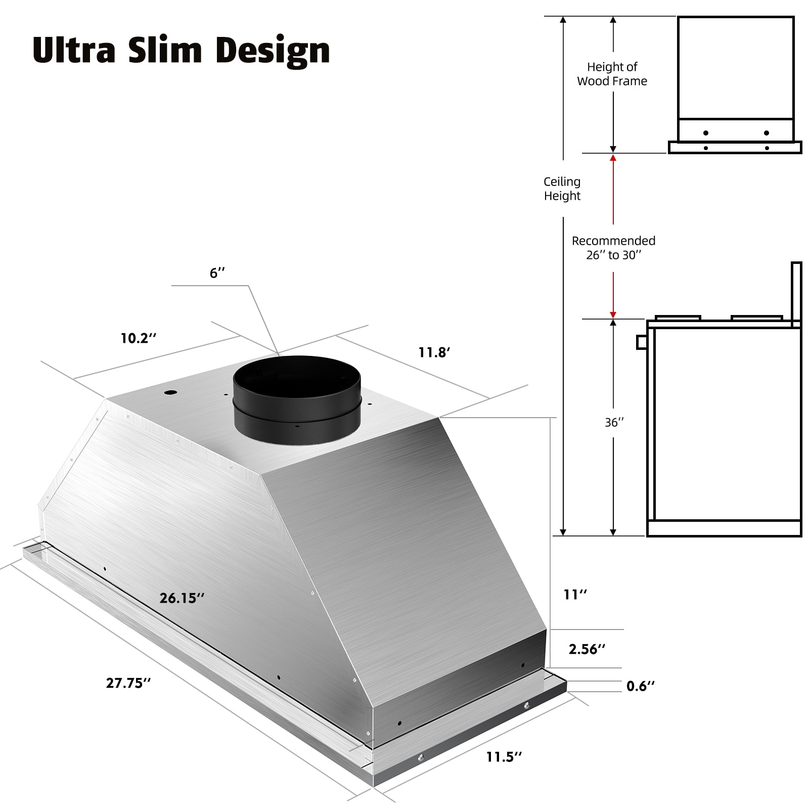 30 in. 900 CFM Convertible Insert Range Hood in Stainless Steel, with Remote Control and LED Light