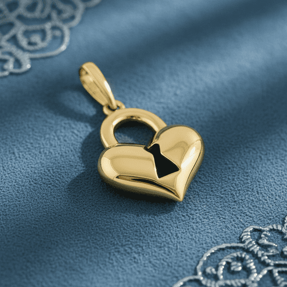 Vinali 14K Solid Yellow Gold Lock Heart Pendant for Women