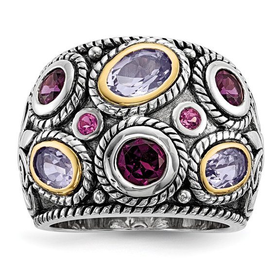 Diamond2Deal 925 Sterling Silver and Gold Quartz and Pink Tourmaline Engagement Ring Size 6 for Women