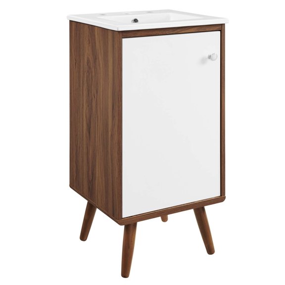 Sink Vanity Cabinet, Wood, Brown Walnut White, Modern Contemporary Urban Design, Hotel Bedroom Bathroom Master Suite Guest