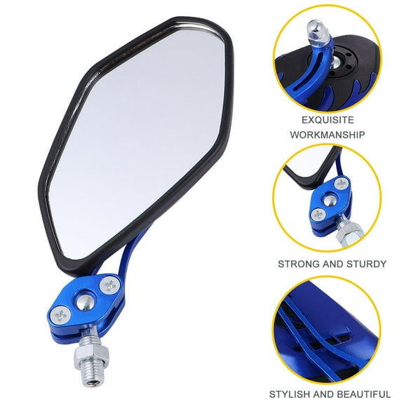 HOOWIFFY 1Pair 360 Degree Rotated Blue Rearview Mirror for Motorcycles and Atvs