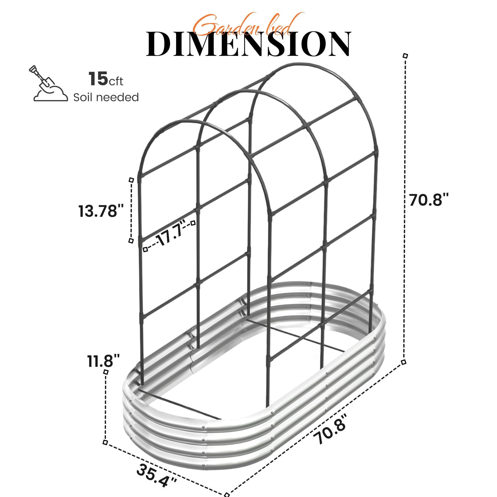KING BIRD 6x3x1 ft Raised Garden Bed with Arched Trellis Galvanized Steel Metal Planter Garden Box Outdoor for Gardening Climbing Vegetables Flowers Silver