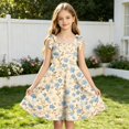 thumbnail image 3 of Grblisyd Dresses for Girls Bow-Tie Straps Square Neck Party A‑Line Dress Cute Floral Printed Sleeveless Beach Sundress, 3 of 5
