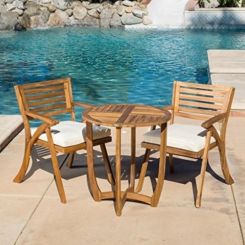 Patio Furniture Sets Outdoor Bistro Sets Brown Contemporary Modern Coronado Outdoor 3 Piece Acacia Wood Round Bistro Set With Cushions Walmart Com Walmart Com