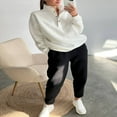 thumbnail image 3 of Women 2 Piece Tracksuits Solid Color Buttons Sweatshirt and Sweatpants, 3 of 9