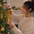 thumbnail image 5 of Hanging Ornament 12 Inch Vintage Bow with Gold Bells for Christmas Tree Door Wall Mantel Holiday Party Decor, 5 of 6