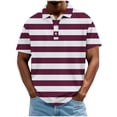 thumbnail image 2 of Fnnxeal Purple/White Mens Striped Polo Shirt – Moisture Wicking Performance Fabric – Short Sleeve Stretch Golf Top,Size 2XL, 2 of 5