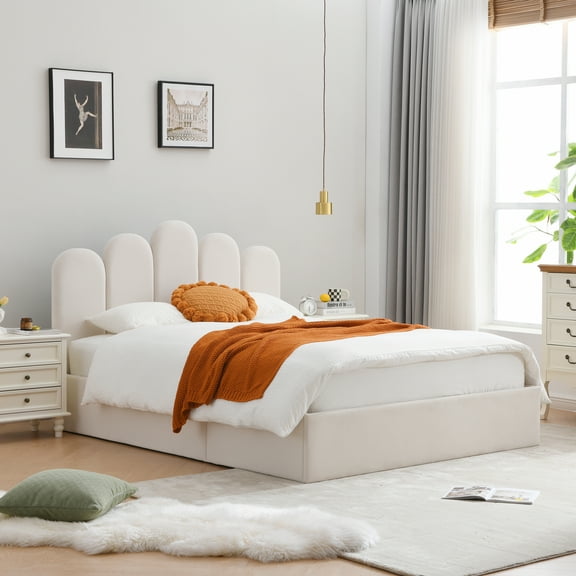 Lift Up Storage Bed Queen Size, Upholstered Platform Bed with Hydraulic Storage System & Wood Slats Support, Queen Bed Frame with Headboard, No Box Spring Needed, Easy Assembly,Cream