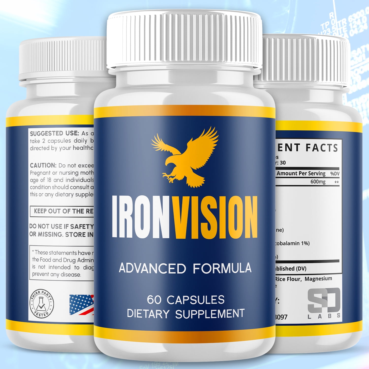 Iron Vision Care Pills Advanced Formula Eye Health Supplement IronVision 180 Capsules
