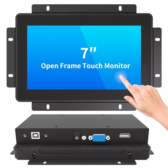 LMENGER 7IN Open Frame Touch Monitor, PCAP 10-Point Touch Industrial Touchscreen Monitor, with HDMI/VGA/DVI Interface, Active Matrix TFT LCD,LED Backlight, with VESA Mount