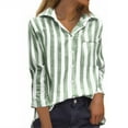thumbnail image 4 of WTOBBY Women's Striped Button Down Shirt Long Sleeve Casual Shirt - Fashion Blouse with Button Front for Stylish and Comfortable Office or Daily Wear,Dark Green M, 4 of 5
