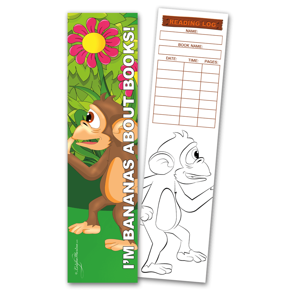 Monkey 'I'm Bananas About Books!' Coloring Bookmarks with Reading Logs ...