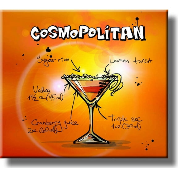 Cosmopolitan Cocktail Recipe Drink Picture on Stretched Canvas, Wall Art Decor, Ready to Hang!