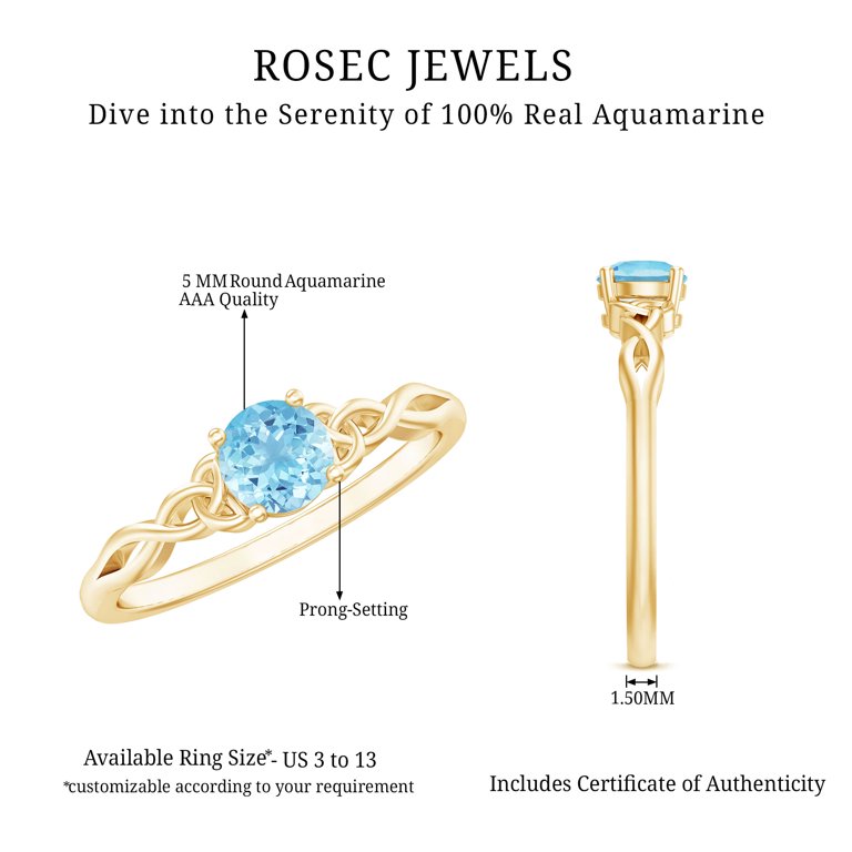 Rosec Jewels Aquamarine Solitaire Celtic Knot Ring for Women
