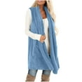 thumbnail image 4 of Hxshgdsn Fleece Sleeveless Long Vest For Women With Pocket Fuzzy Open Front Cardigan Blue Xl, 4 of 7