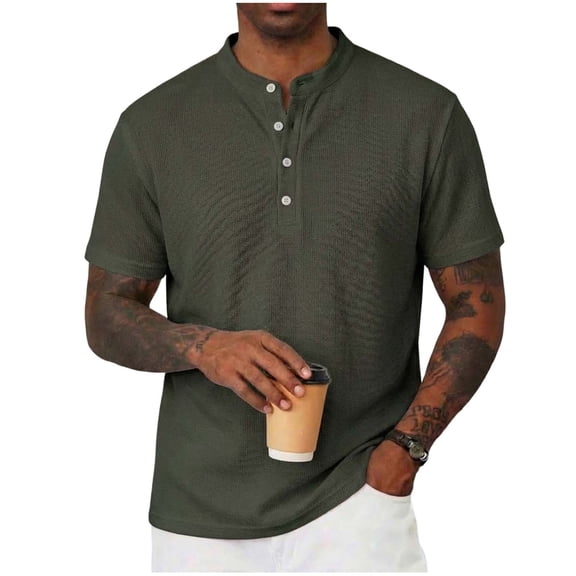 CHGBMOK Mens Henley Button Neck Shirts Short Sleeve Waffle Casual Tees Classic Summer Solid Loose T Shirts