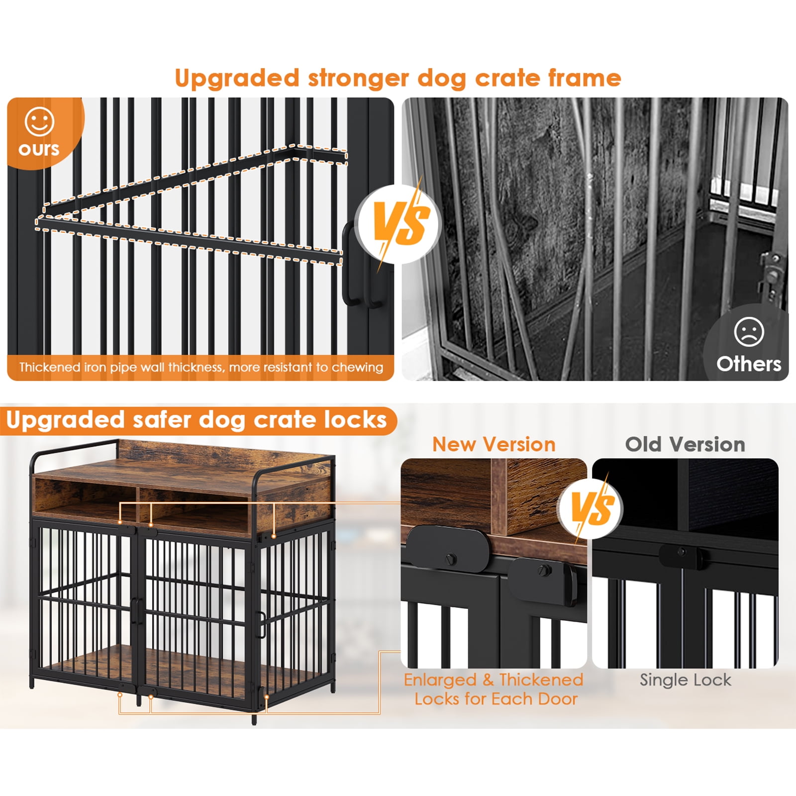 Large Furniture Dog Crate, Dog Kennel Indoor, Wood Dog Cage Table with Drawers Storage