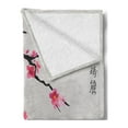 thumbnail image 2 of Japanese Soft Flannel Fleece Throw Blanket, Greyscale Grunge Background with Fujiyama Mountain and Cherry Blossoms, Cozy Plush for Indoor and Outdoor Use, 60" x 80", Grey Black and Pink, by Ambesonne, 2 of 5