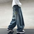 thumbnail image 6 of Boys Baggy Jeans Loose Fit Straight Leg Casual Denim Pants Breathable Elastic Long Trousers Boys Hiphop Clothes 15-16 Years, 6 of 8