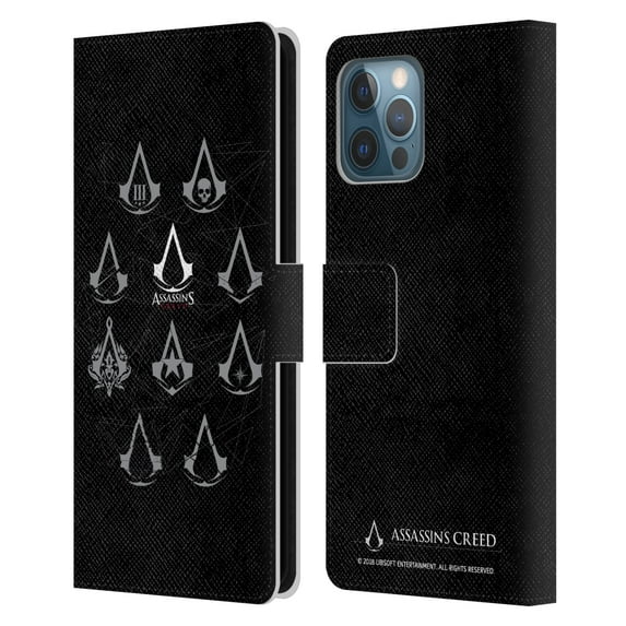 Head Case Designs Officially Licensed Assassin's Creed Legacy Logo Geometric Crest Leather Book Wallet Case Cover Compatible with Apple iPhone 12 Pro Max