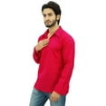 thumbnail image 5 of Atasi Ethnic Men's Short Kurta Full Sleeve Collar Neck Cotton Fuchsia Shirt-Small, 5 of 7