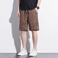 thumbnail image 7 of XFeng Men Black Embossed Jacquard Shorts Drawstring Elastic Waist Casual Knee‑Length Shorts, 7 of 7