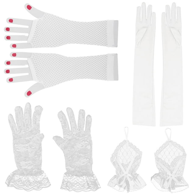 Guardurnaity 4 piezas/juego de guantes sin dedos de encaje para bodas y cosplay, exquisita artesanía, estilo vintage, guantes de novia guantes y mitones Blanco