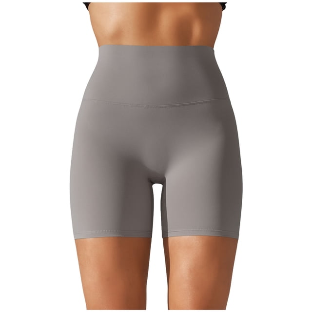 Pantalones cortos de yoga de color liso para mujer: cintura alta compresiva, doble cepillado, pantalones cortos deportivos de tres cuartos.