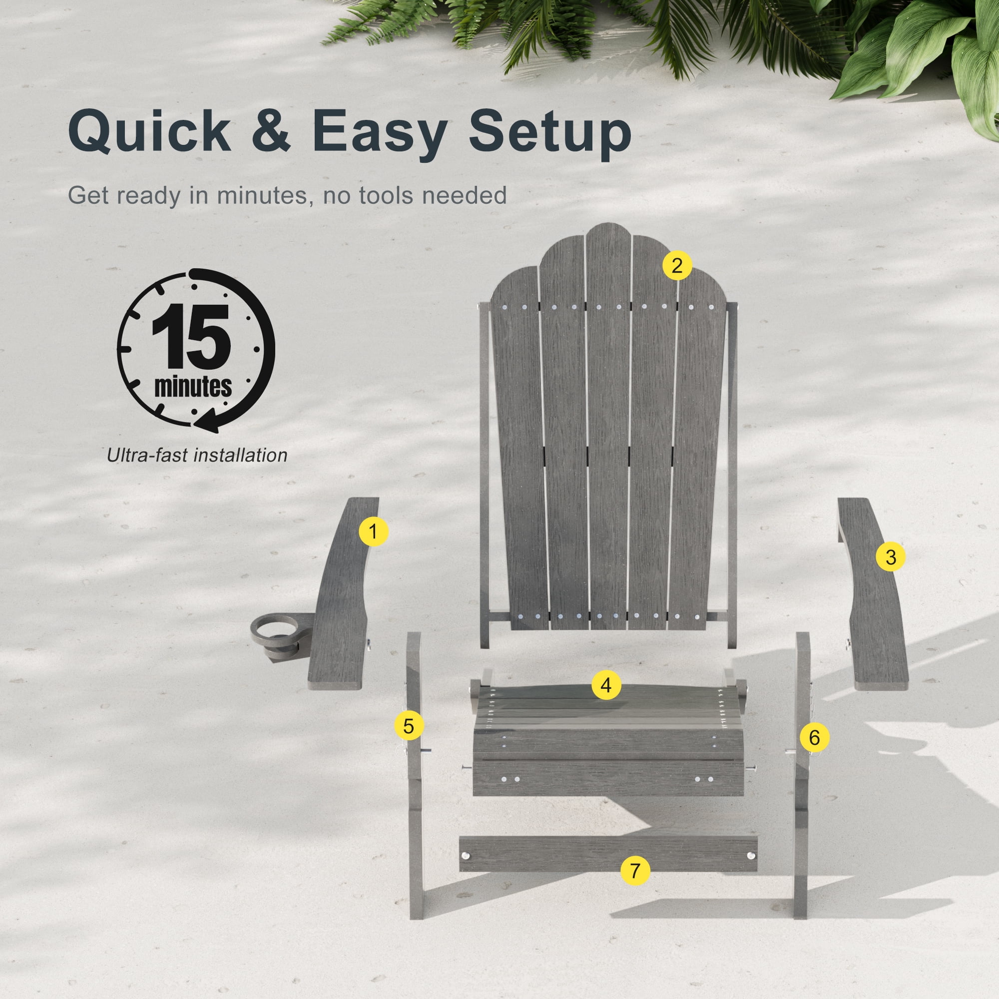 ACEGOSES Foldable Outdoor Adirondack Chairs Set of 4 with Cup Holder, 3-Position Adjustable HDPE Plastic for Patio, Fire Pit, Deck, Gray
