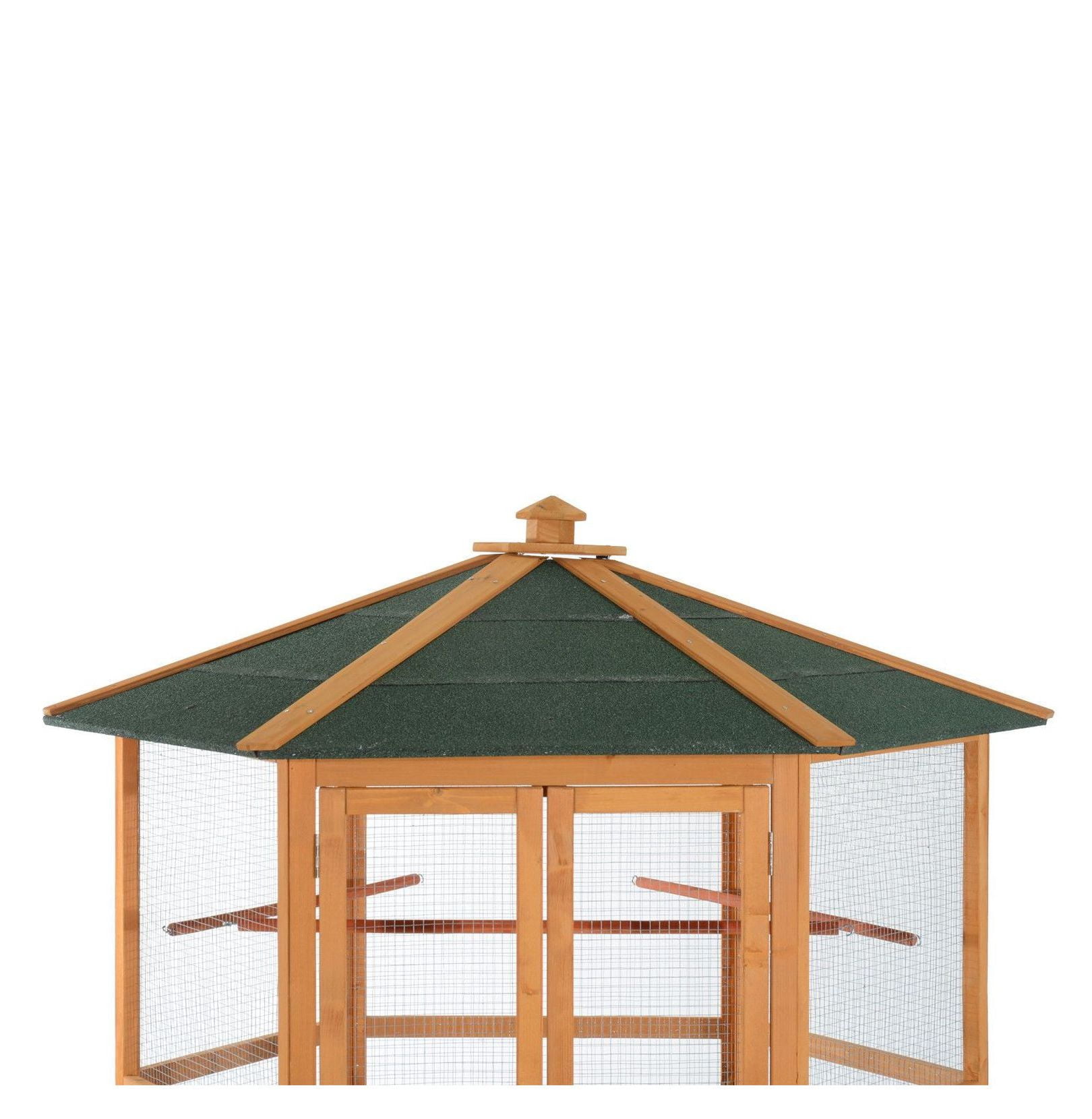 69" Large Wooden Bird Aviary, Hexagonal Outdoor Flight Cage with Roof - Brown