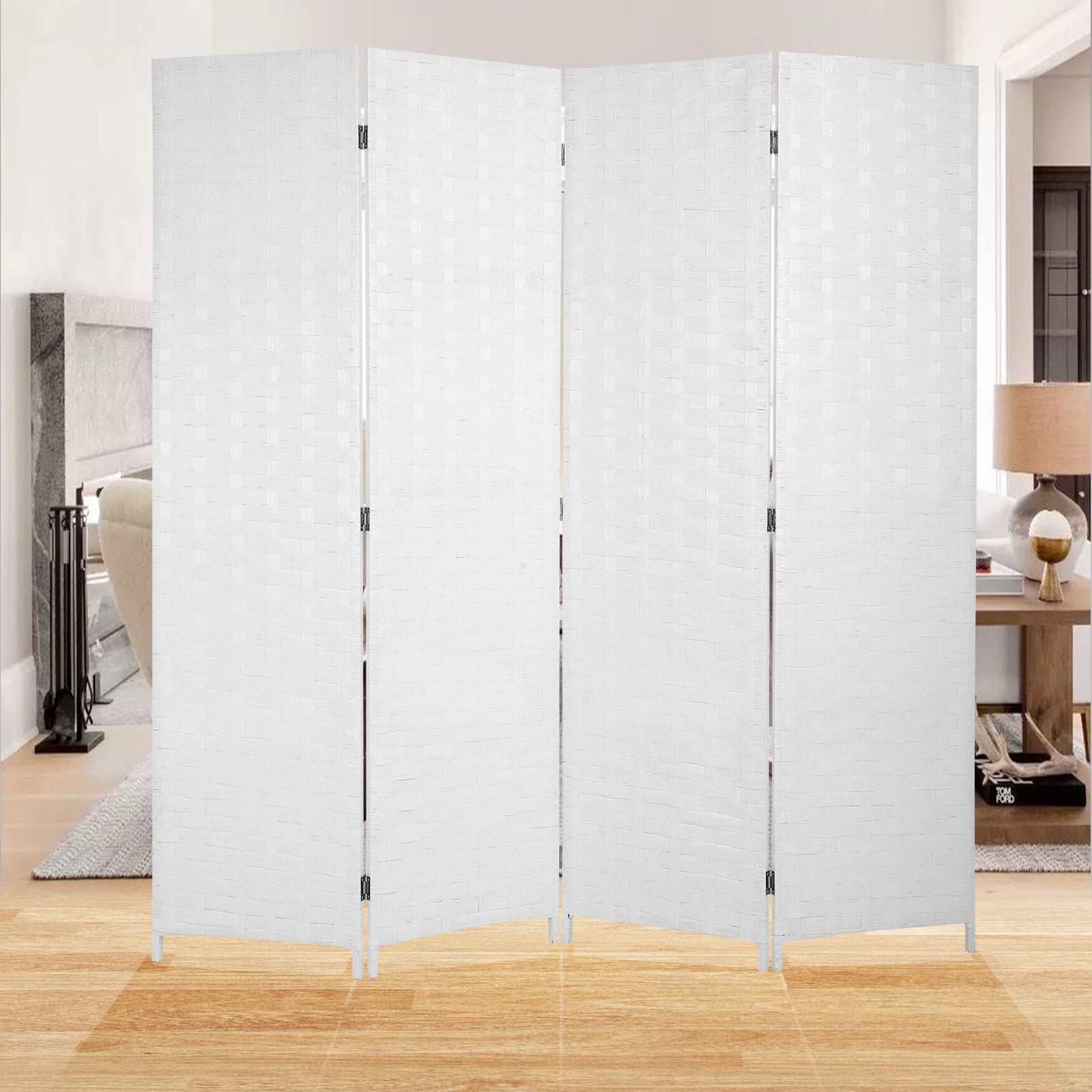 Dkelincs 4 Panel Room Dividers and Folding Privacy Screen Wooden Partition Wall Divider Portable Freestanding Privacy Wall, White